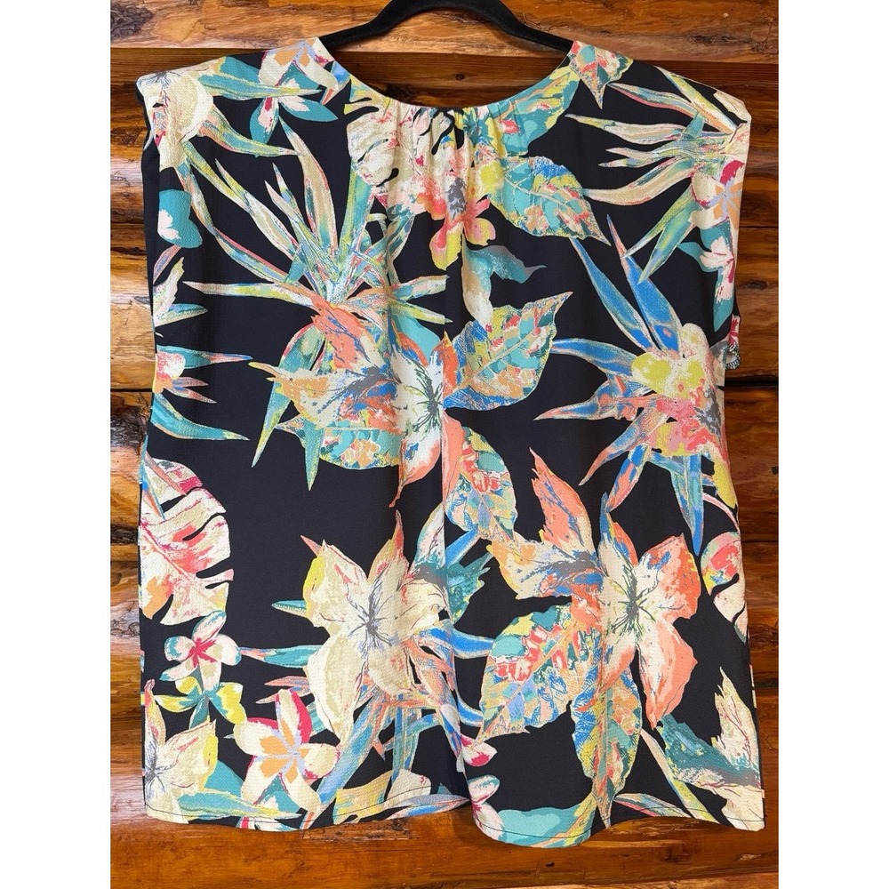 Flying Tomato Floral‎ Print Padded Shoulder Blouse Size Large